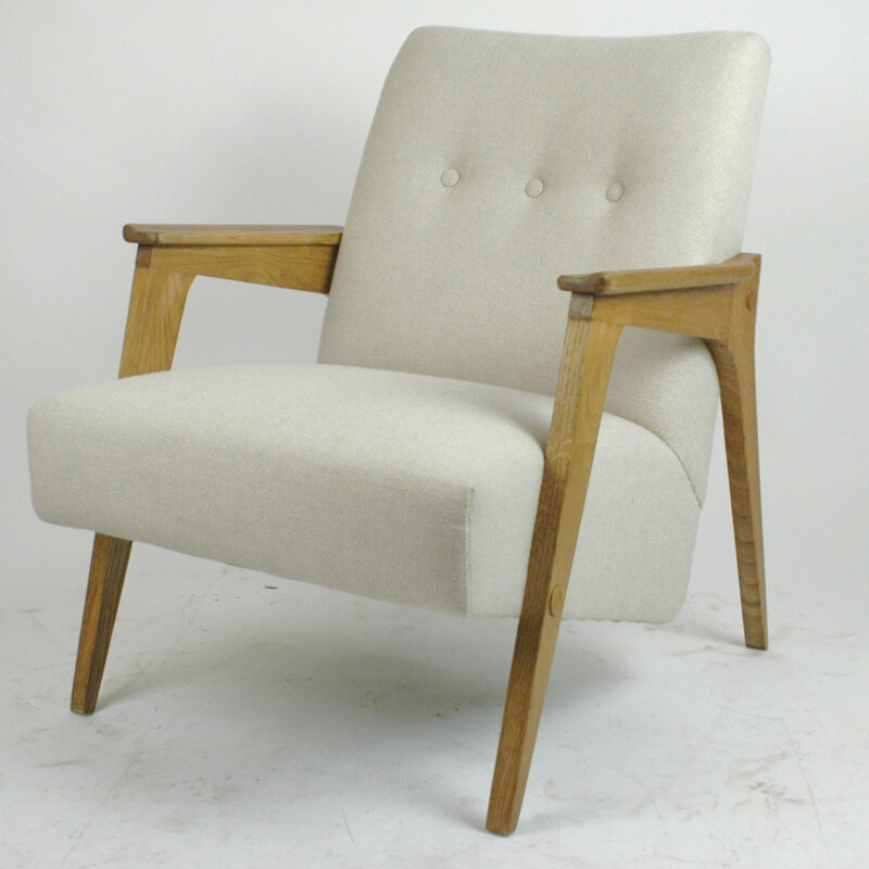 Austrian vintage beige Armchair in oak - 1950s