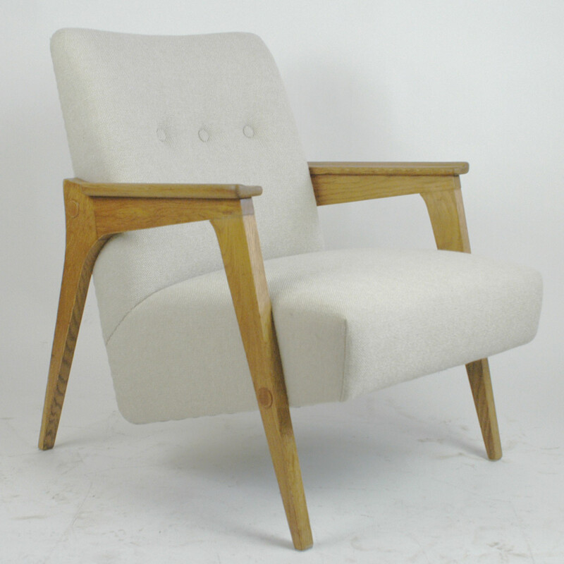 Austrian vintage beige Armchair in oak - 1950s