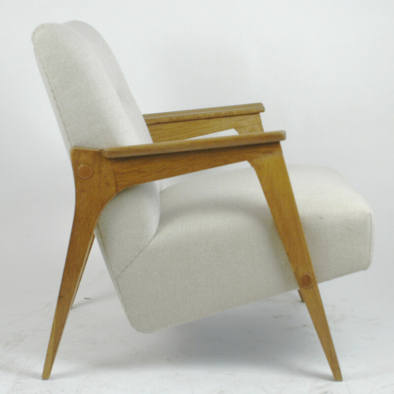 Austrian vintage beige Armchair in oak - 1950s