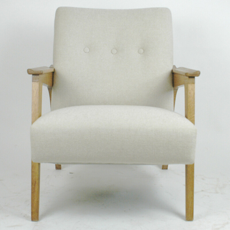 Austrian vintage beige Armchair in oak - 1950s