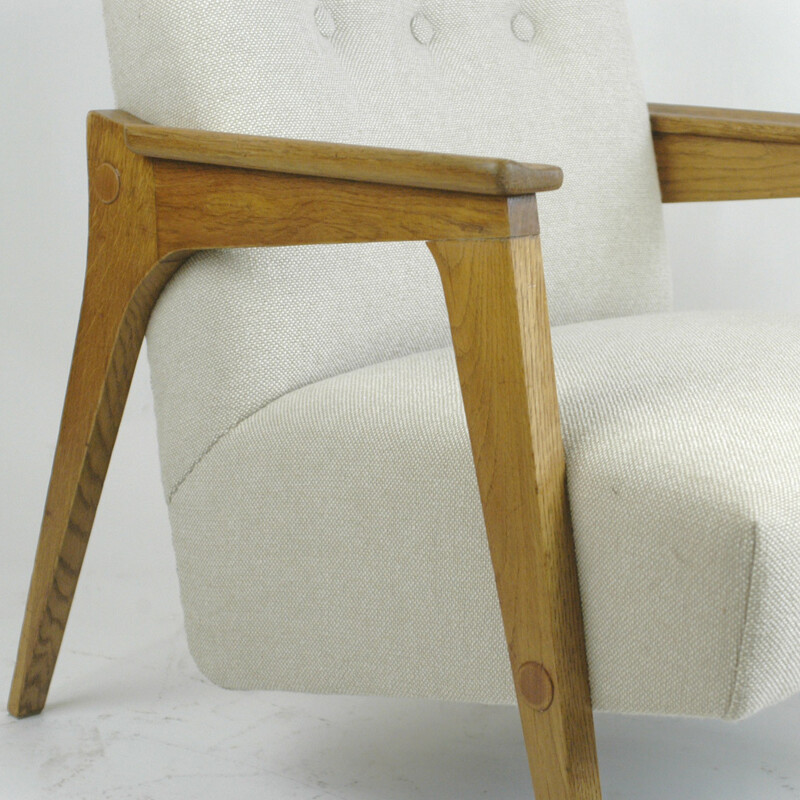 Austrian vintage beige Armchair in oak - 1950s