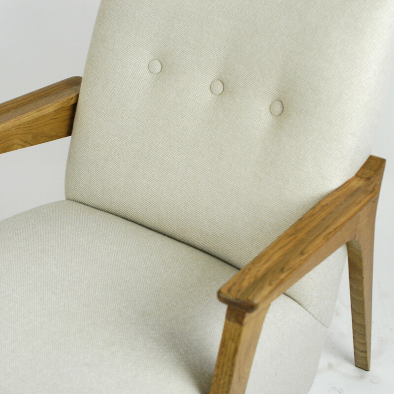 Austrian vintage beige Armchair in oak - 1950s