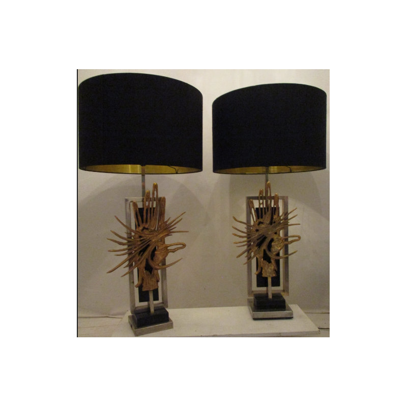 Set of 2 big lamps by Philippe Cheverny for Romeo - 1970s