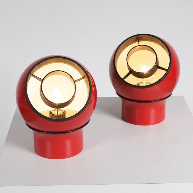 Set of 2 red table lamps in metal - 1970s 