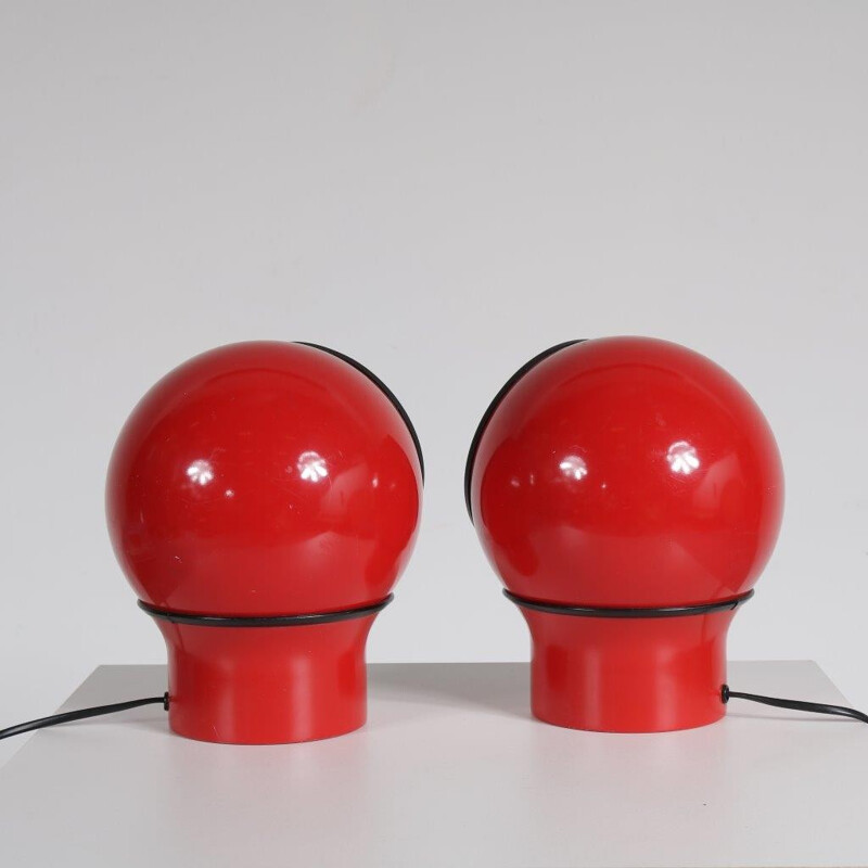 Set of 2 red table lamps in metal - 1970s 