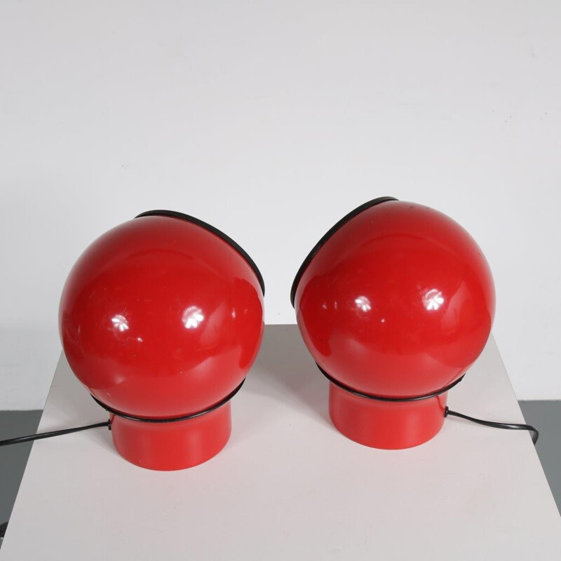 Set of 2 red table lamps in metal - 1970s 