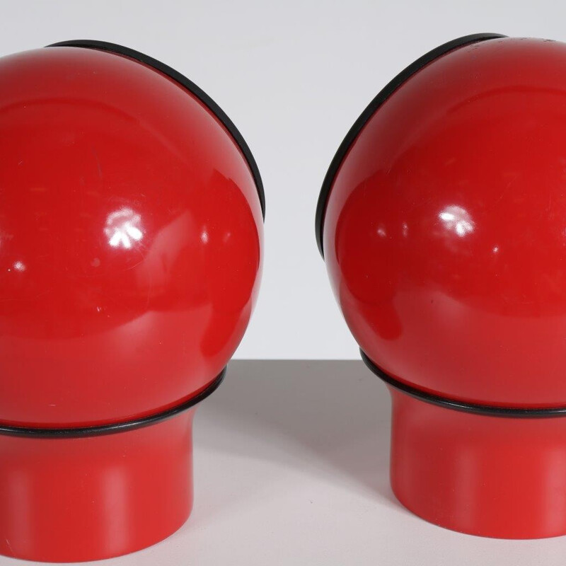 Set of 2 red table lamps in metal - 1970s 