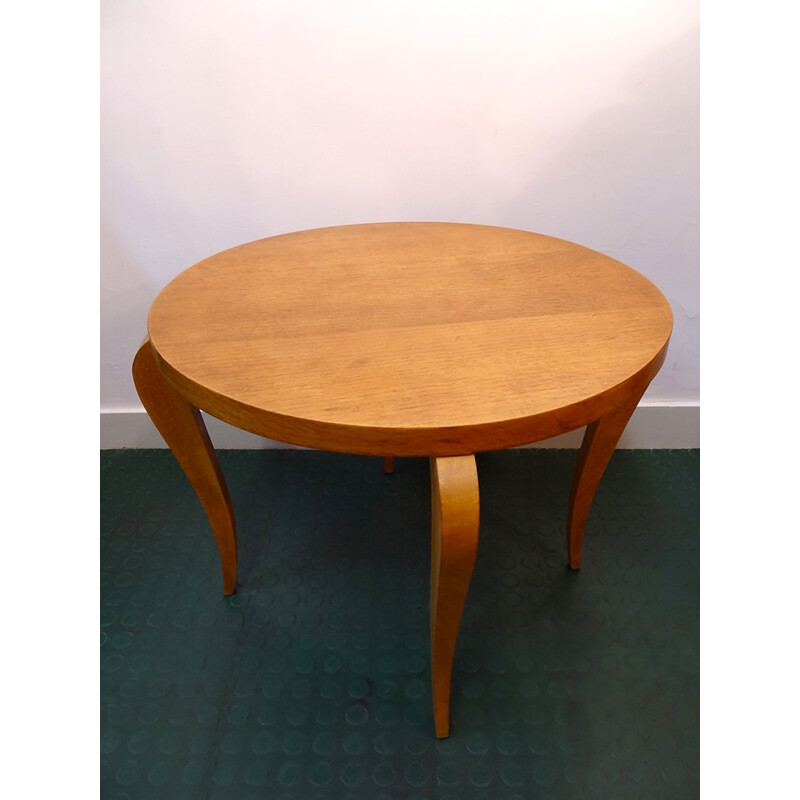 Round coffee table in light wood - 1960s