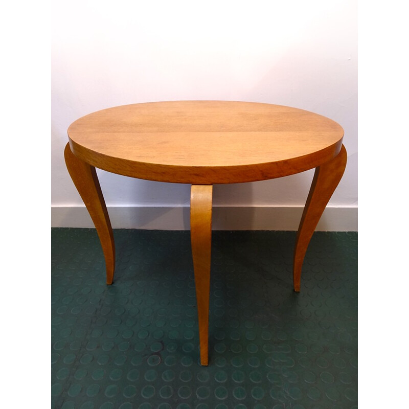 Round coffee table in light wood - 1960s