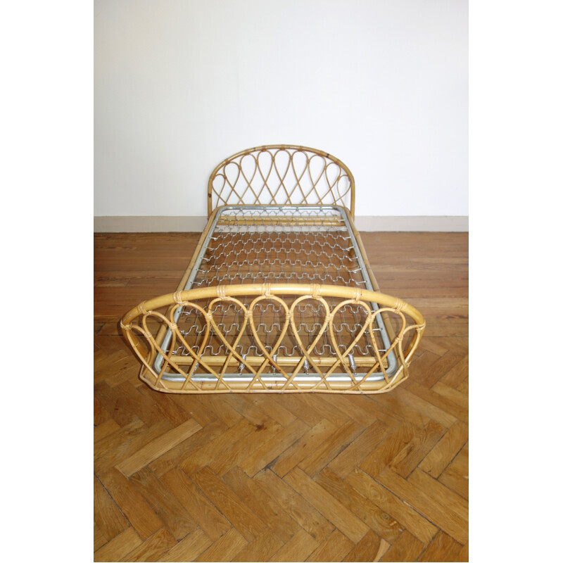 Mteal and Rattan Vintage Daybed bed - 1960s