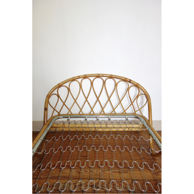 Mteal and Rattan Vintage Daybed bed - 1960s