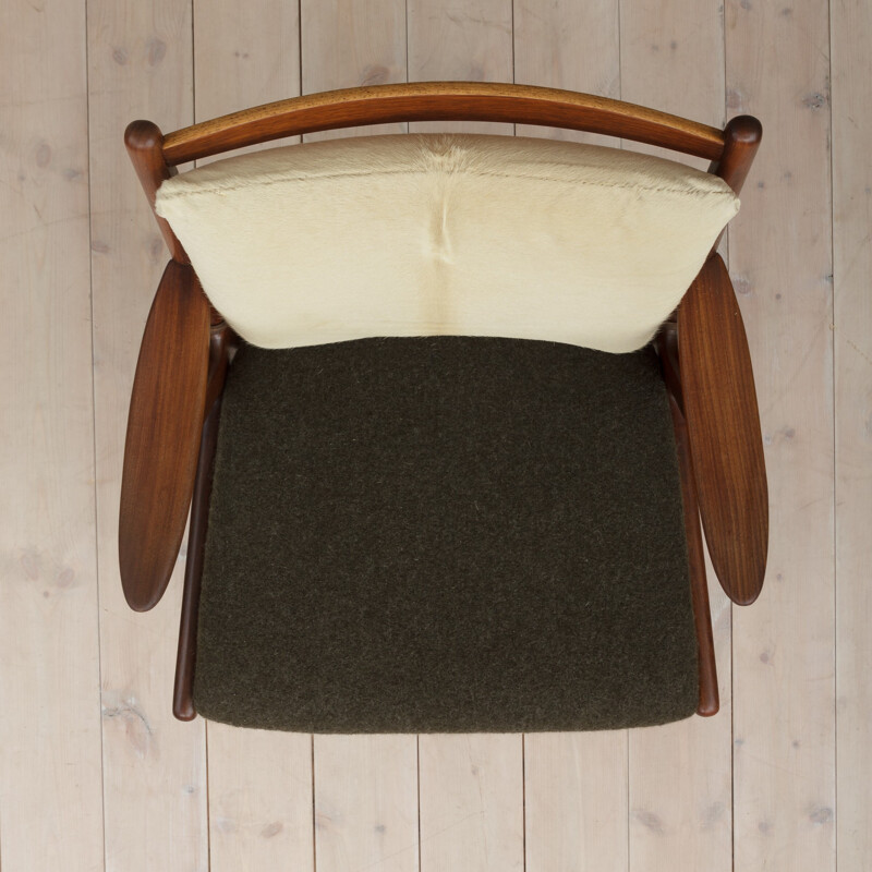 Danish teak Vintage armchair in wool and cowhide - 1950s