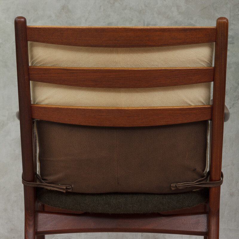 Danish teak Vintage armchair in wool and cowhide - 1950s