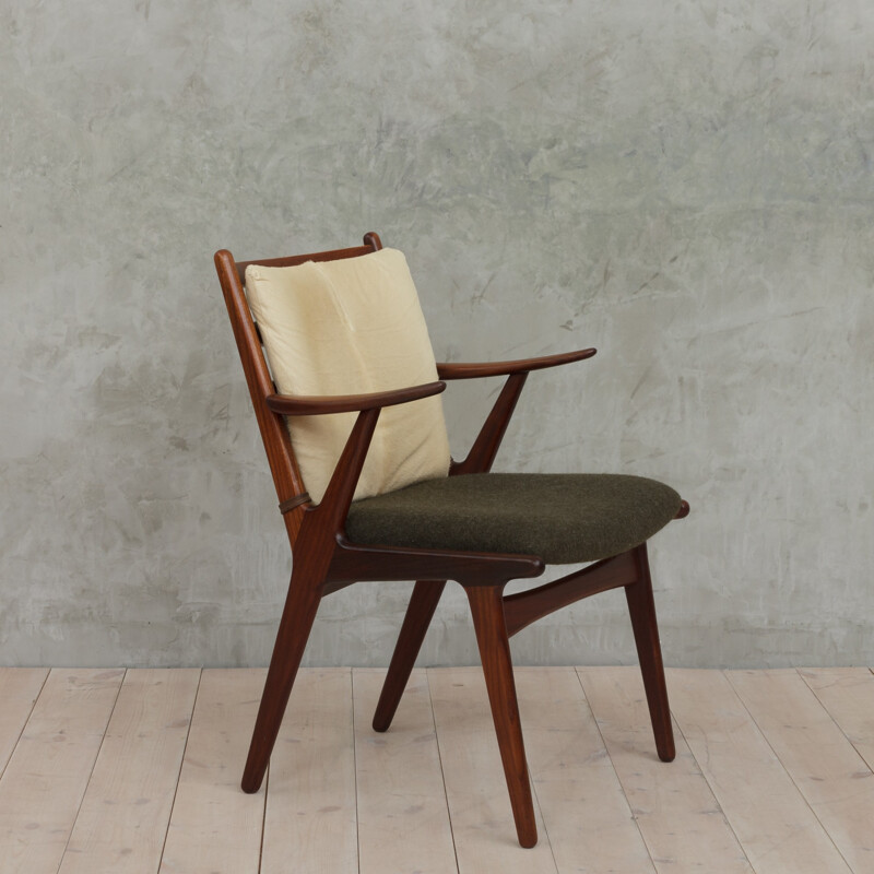 Danish teak Vintage armchair in wool and cowhide - 1950s