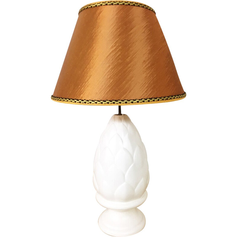 Vintage white "Pine cone" lamp of porcelain by Luneville - 1970s