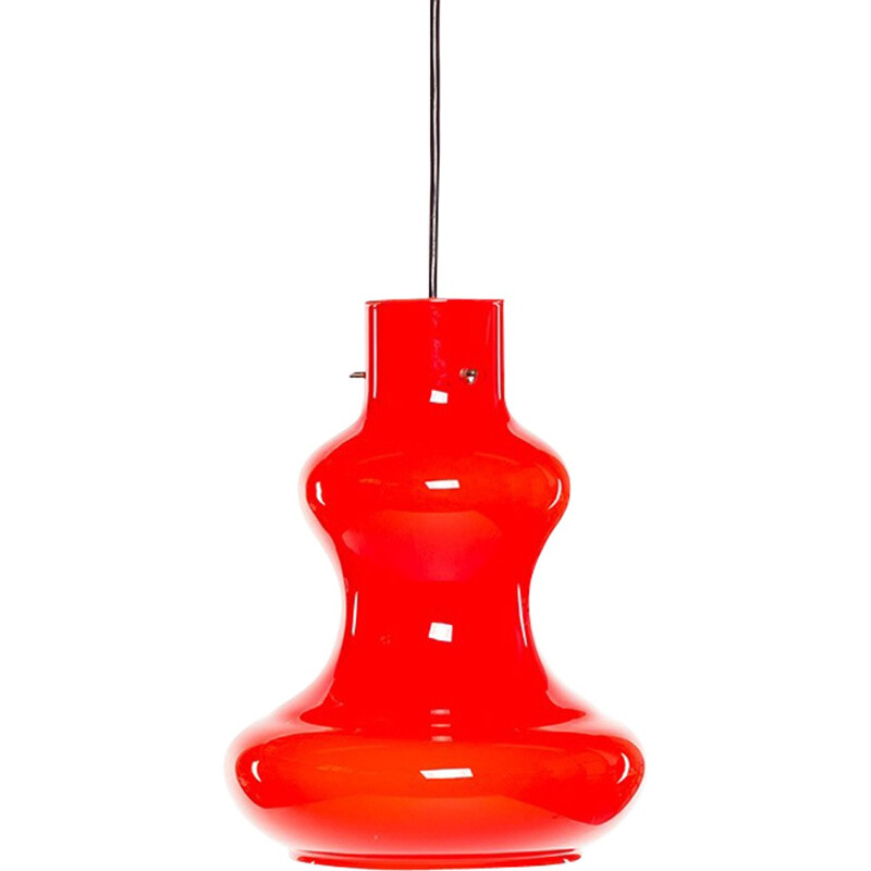 Vintage Italian red glass pendant lamp by Massimo Vignelli for Vistosi - 1960s