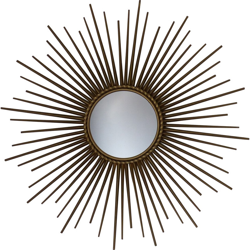 Grand miroir soleil en métal doré par Chaty Vallauris - 1950