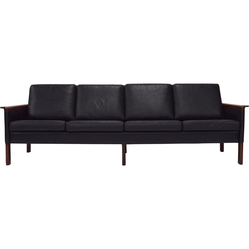 Vintage Scandinavian sofa by Hans Olsen in black leather 1950