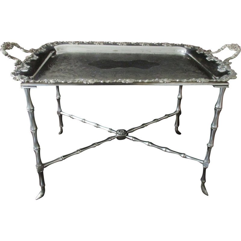Vintage Baguès coffee table and silver metal tray - 1960s