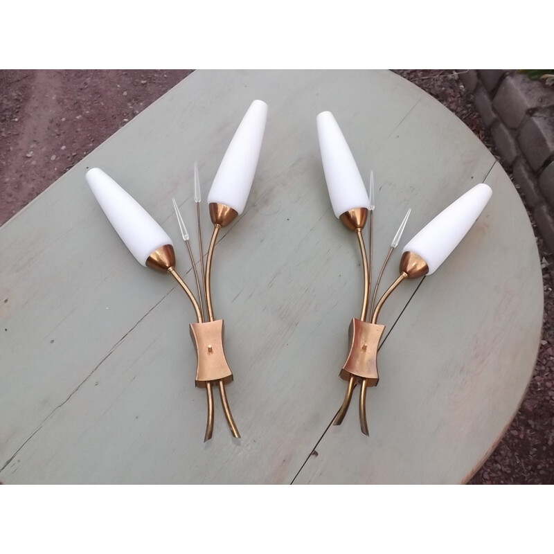 Set of 2 vintage double Wall sconces Arlus - 1960s