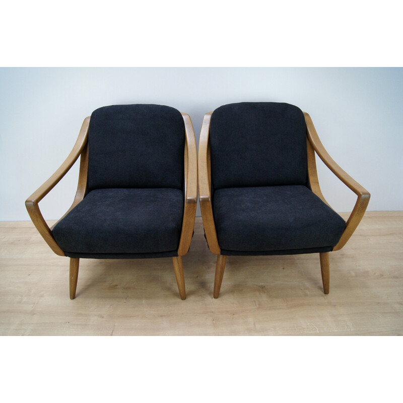 Vintage set of 2 italian armchairs in beech and oak - 1960s