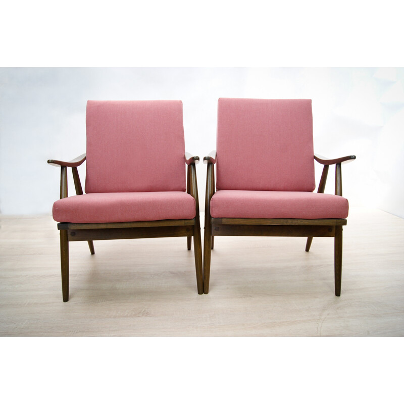 Paire de fauteuils vintage rose par TON, Tchécoslovaquie - 1960
