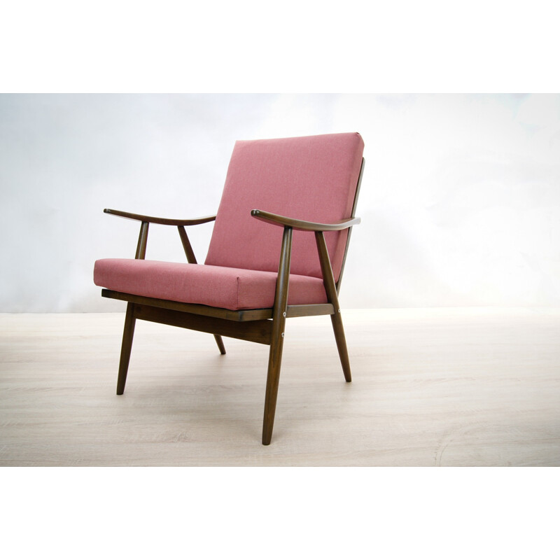 Vintage pair of pink armchairs by TON, Czechoslovakian - 1960s