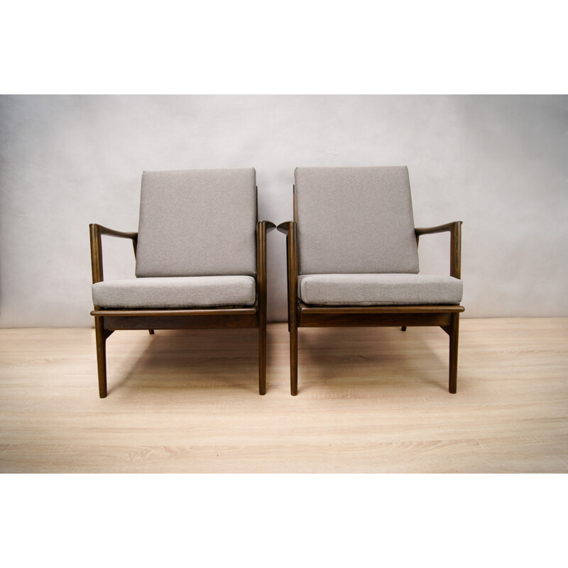 Set of 2 grey armchairs for Swarzędzka - 1960s