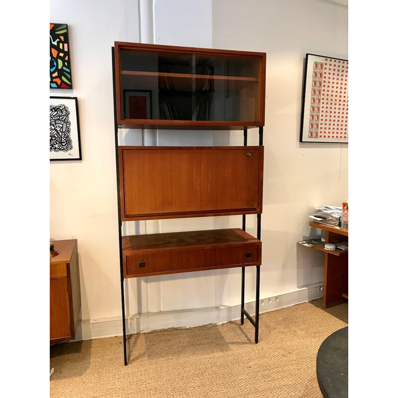 Vintage wall-mounted secretary in teak - 1960s