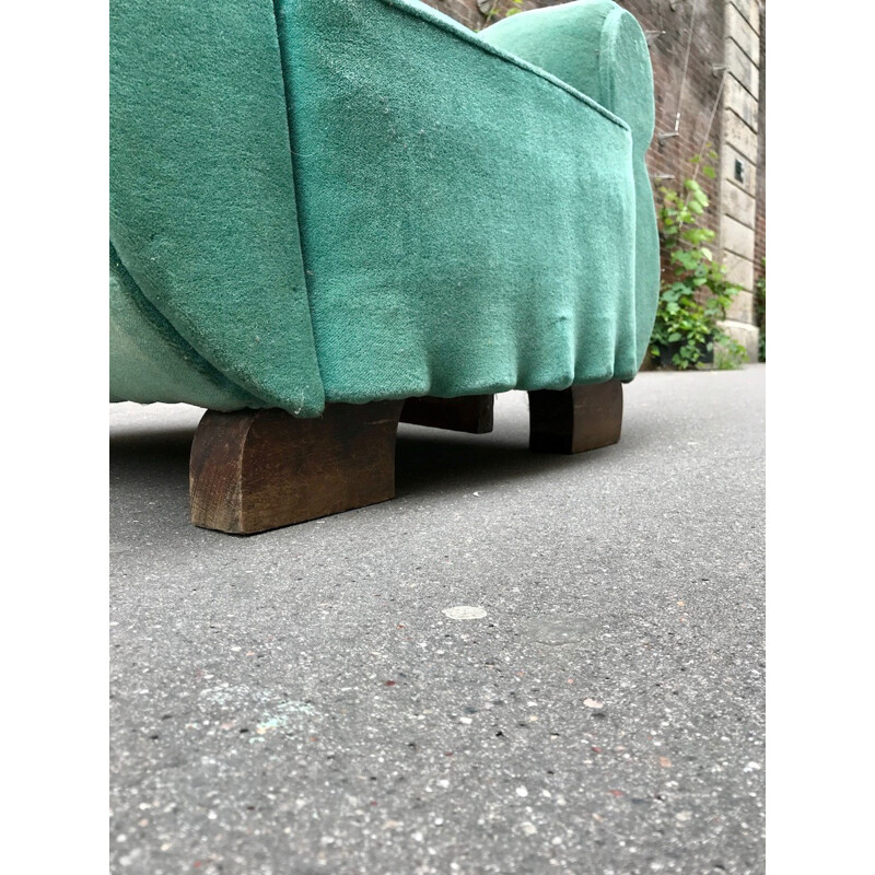 Vintage "Club" armchair in turquoise velvet - 1950s