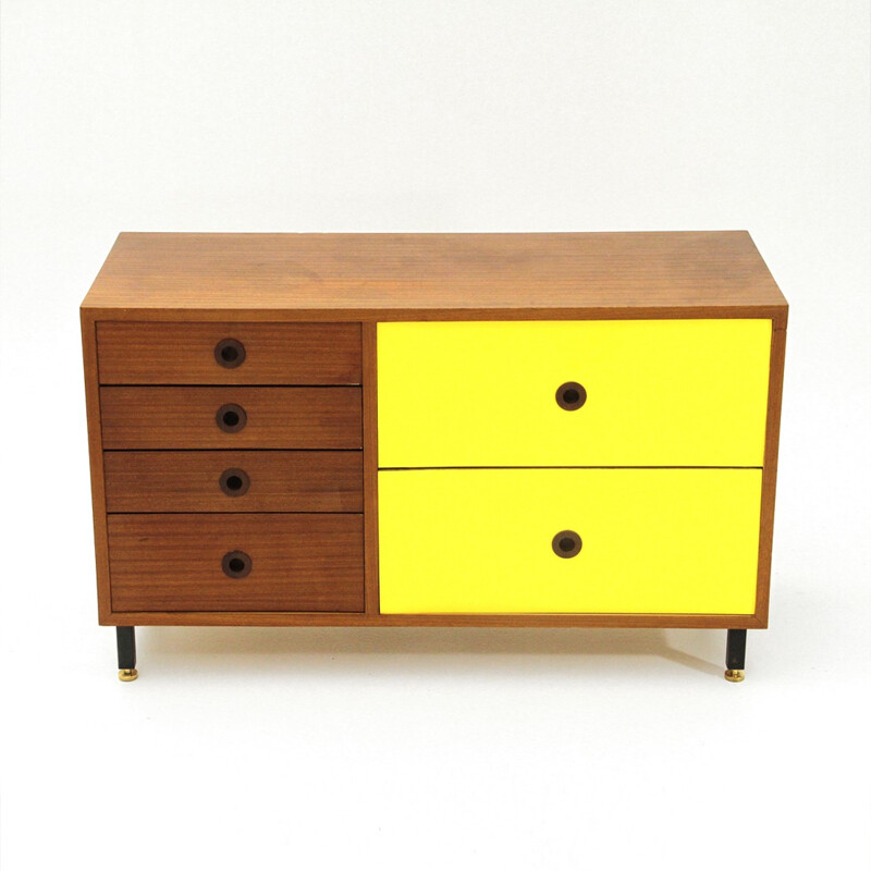 Vintage Italian sideboard in teak and yellow formica - 1960s