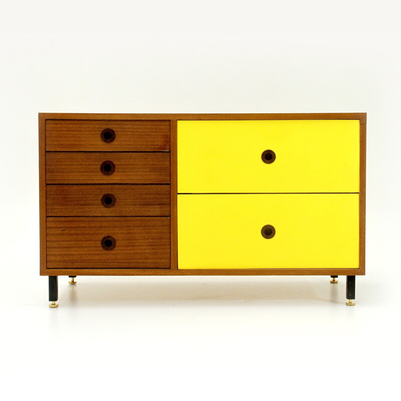 Vintage Italian sideboard in teak and yellow formica - 1960s
