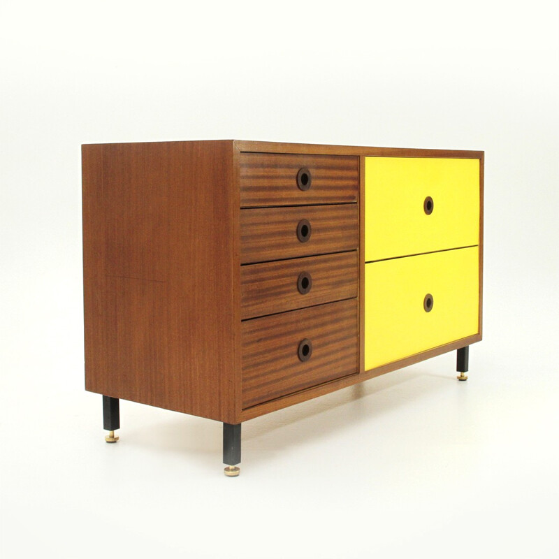 Vintage Italian sideboard in teak and yellow formica - 1960s