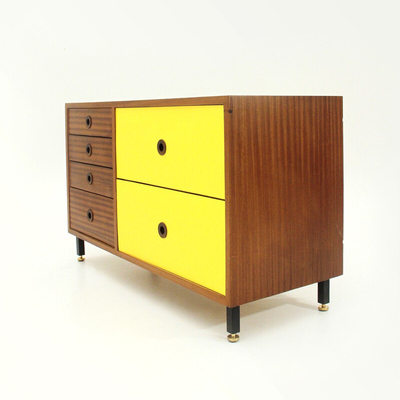 Enfilade italienne vintage en teck et formica jaune - 1960