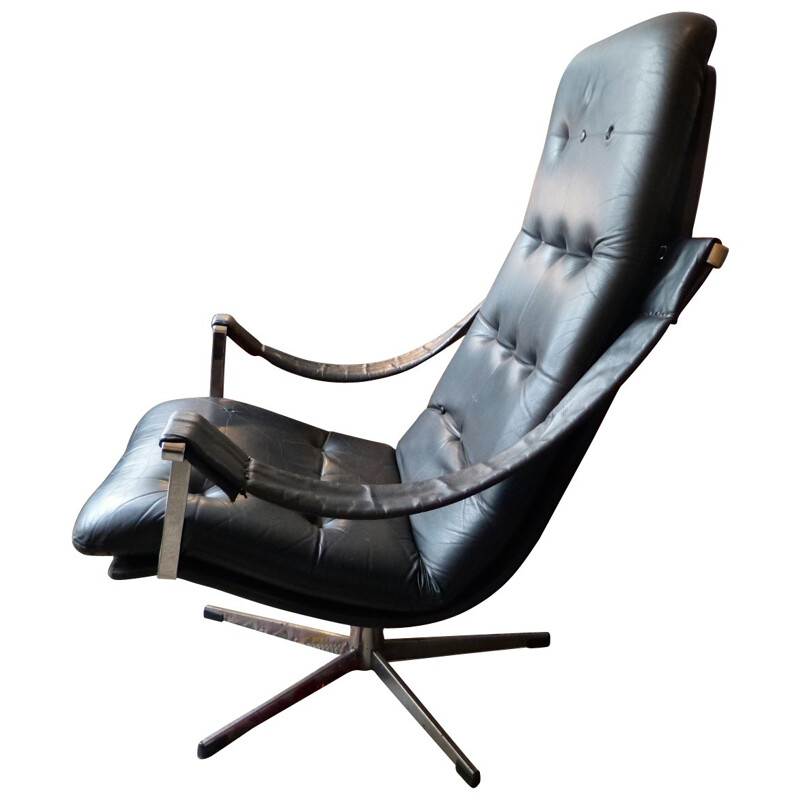 Vintage desk chair in black leather - 1970s