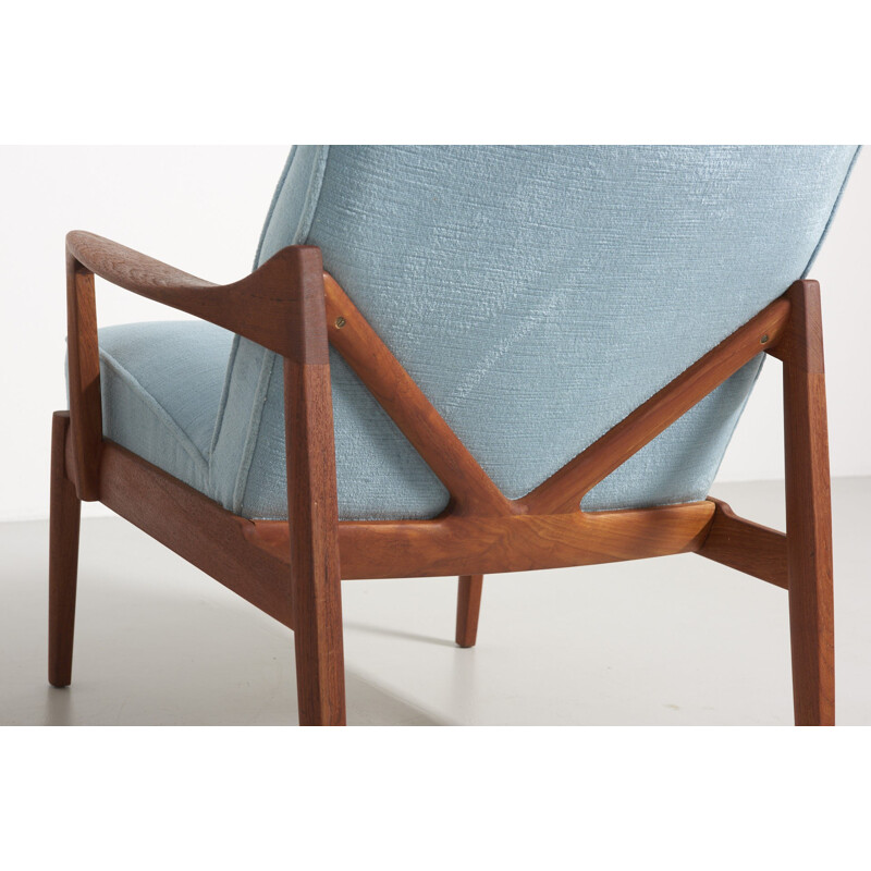 Set of 2 Blue velvet easy chair in teak by Tove & Edvard Kindt-Larsen - 1950s