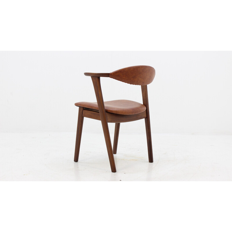 Vintage solid beech stained wooden armchair by Erik Kirkegaard Beech Armchairs for Høng Stolefabrik - 1960s