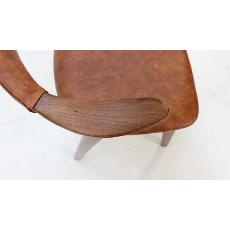 Vintage solid beech stained wooden armchair by Erik Kirkegaard Beech Armchairs for Høng Stolefabrik - 1960s