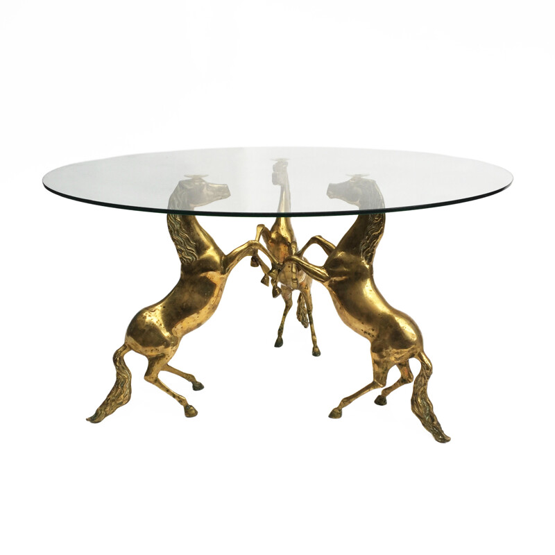 Vintage brass "Horse" round coffee table - 1970s