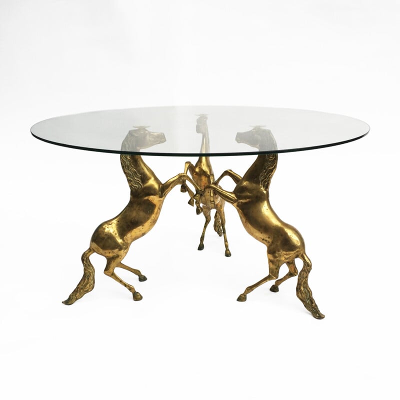 Vintage brass "Horse" round coffee table - 1970s