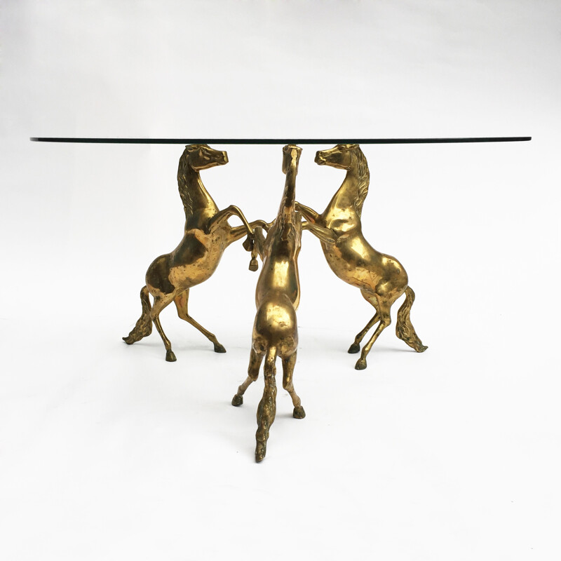 Vintage brass "Horse" round coffee table - 1970s