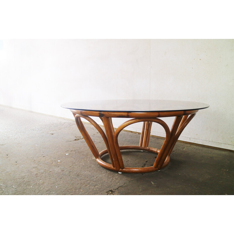 Table basse vintage à cadre en bambou - 1970