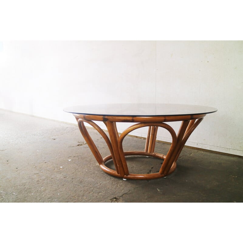 Vintage bamboo frame dining table - 1970s