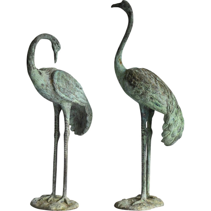 Set of 2 vintage herons in brass - 1970s