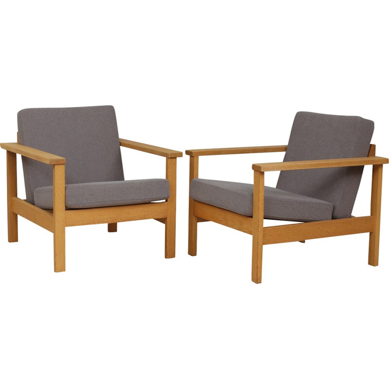 Pair of vintage Danish oak armchairs - 1970s