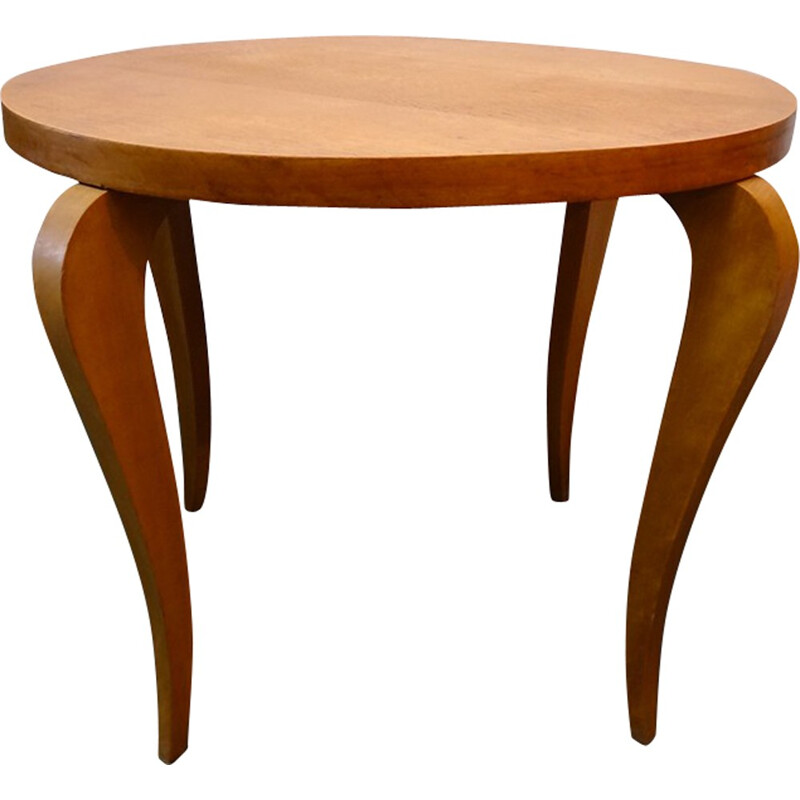 Table basse ronde en bois clair - 1960