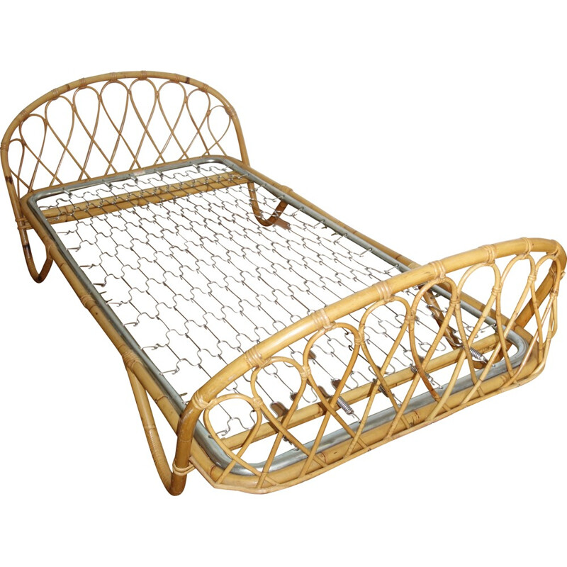 Mteal and Rattan Vintage Daybed bed - 1960s
