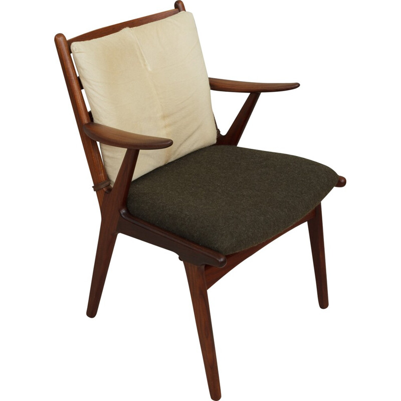 Danish teak Vintage armchair in wool and cowhide - 1950s