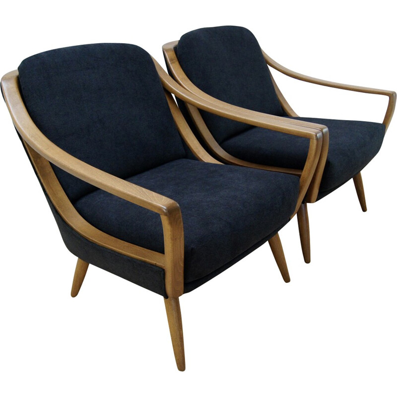 Vintage set of 2 italian armchairs in beech and oak - 1960s