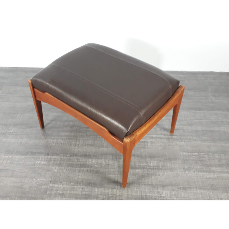 Vintage Scandinavian Leather and Teak Ottoman - 1960s